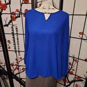 Janetchung Ladies Sheer elegant peek a boo collar blouse jeweled art/size Large